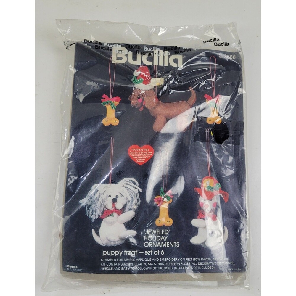 Bucilla Puppy Treat Jeweled Holiday Ornaments Kit 3588 Vintage Christmas New